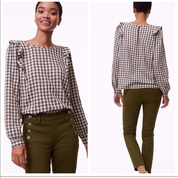 LOFT Tops - ❌SOLD❌LOFT Plaid Ruffle Top